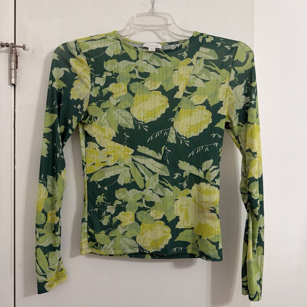 Topshop Green and Yellow Floral Long Sleeve Top